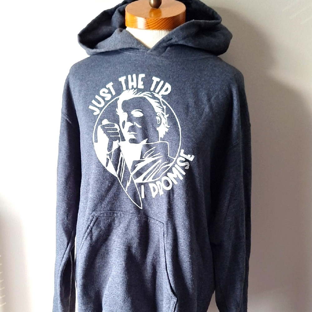 HALLOWEEN Dark Gray Graphic Hoodie feat Michael Myers "Just The Tip" Sweatshirt - Picture 2 of 5
